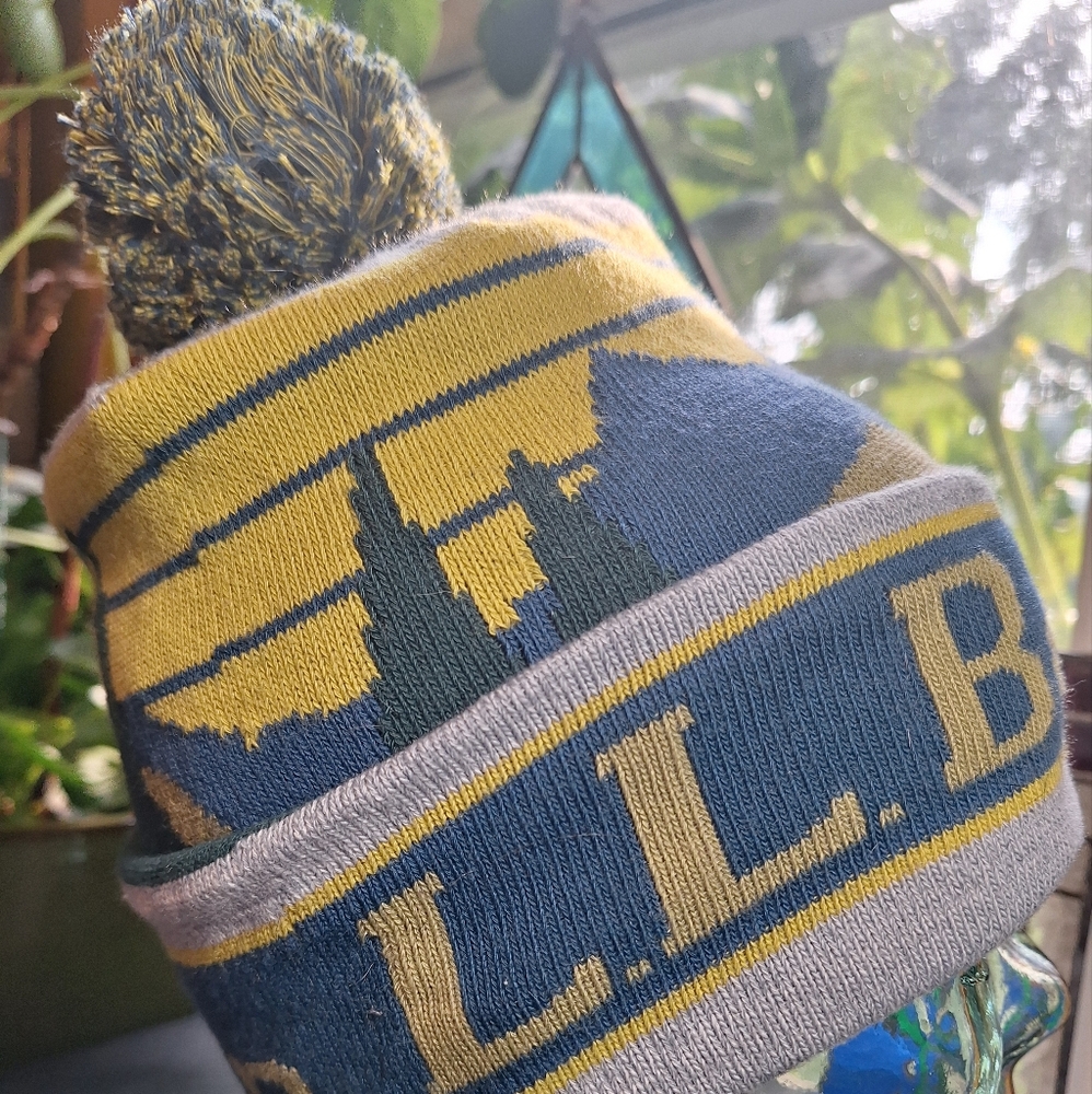 LL Bean Blue and Yellow Knit Beanie